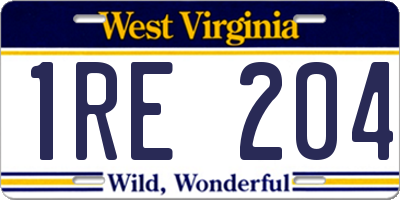 WV license plate 1RE204