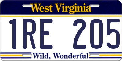 WV license plate 1RE205