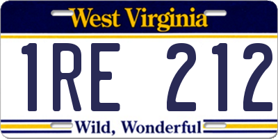 WV license plate 1RE212