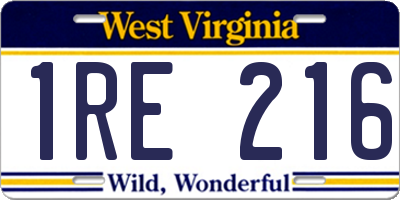 WV license plate 1RE216