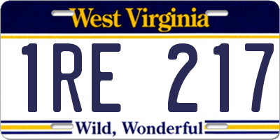 WV license plate 1RE217
