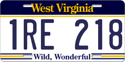 WV license plate 1RE218