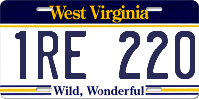 WV license plate 1RE220