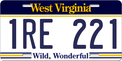 WV license plate 1RE221