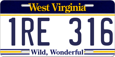 WV license plate 1RE316