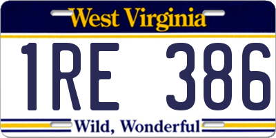 WV license plate 1RE386