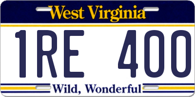 WV license plate 1RE400