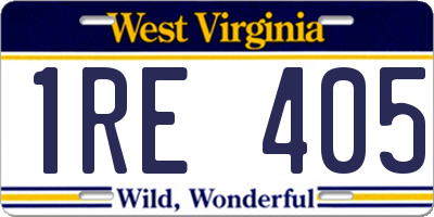 WV license plate 1RE405