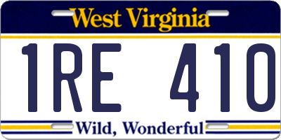 WV license plate 1RE410