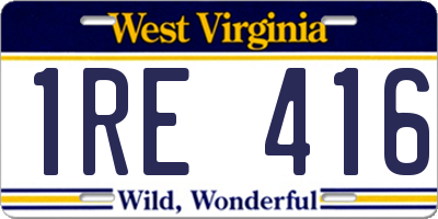 WV license plate 1RE416