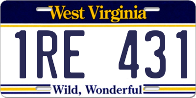 WV license plate 1RE431