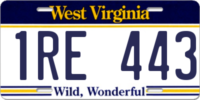 WV license plate 1RE443