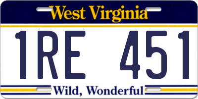 WV license plate 1RE451