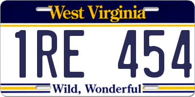 WV license plate 1RE454