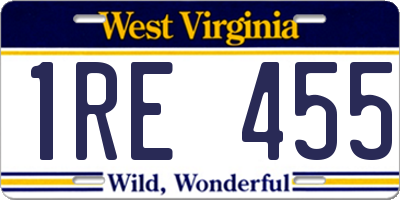 WV license plate 1RE455