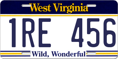WV license plate 1RE456