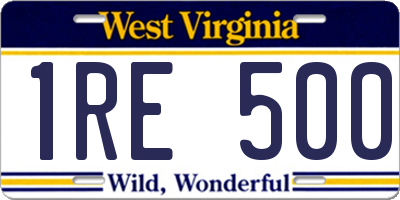 WV license plate 1RE500