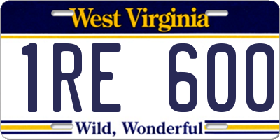 WV license plate 1RE600