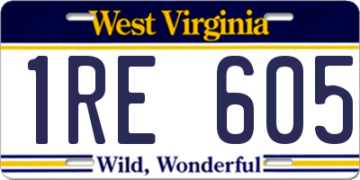 WV license plate 1RE605