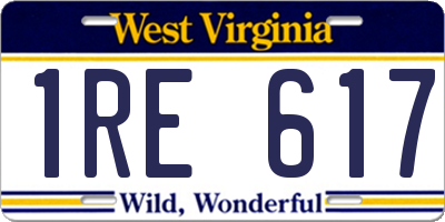 WV license plate 1RE617