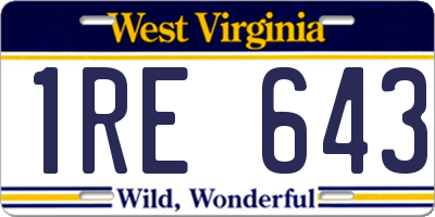 WV license plate 1RE643