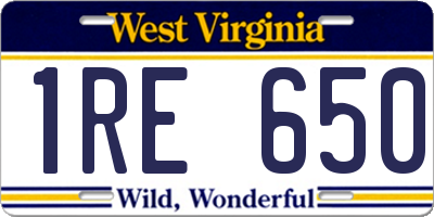 WV license plate 1RE650