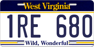 WV license plate 1RE680
