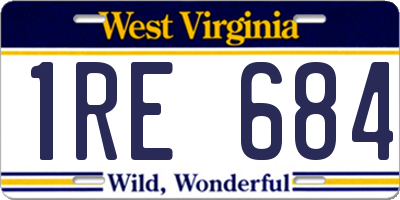 WV license plate 1RE684