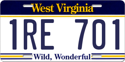 WV license plate 1RE701