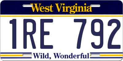 WV license plate 1RE792