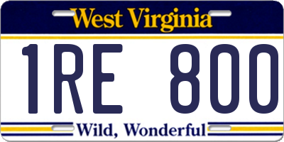 WV license plate 1RE800