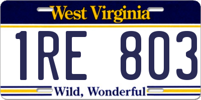 WV license plate 1RE803
