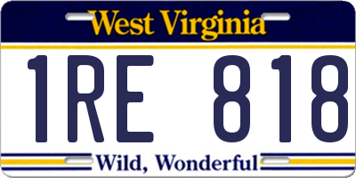 WV license plate 1RE818