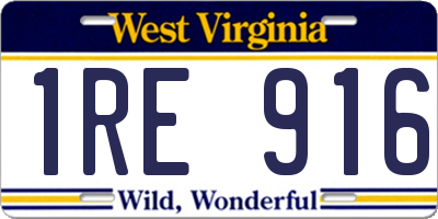 WV license plate 1RE916