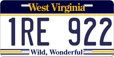 WV license plate 1RE922