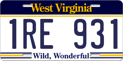 WV license plate 1RE931