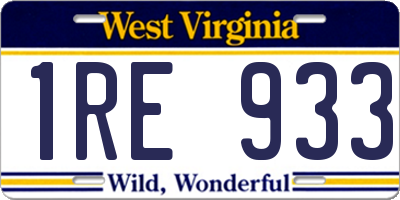 WV license plate 1RE933