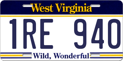 WV license plate 1RE940