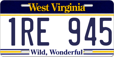WV license plate 1RE945