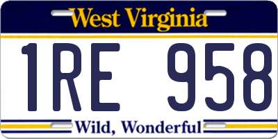 WV license plate 1RE958