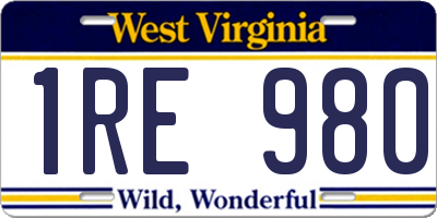 WV license plate 1RE980