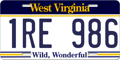 WV license plate 1RE986