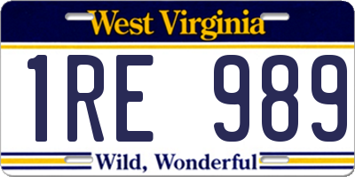 WV license plate 1RE989