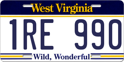 WV license plate 1RE990