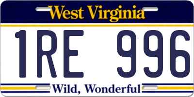 WV license plate 1RE996