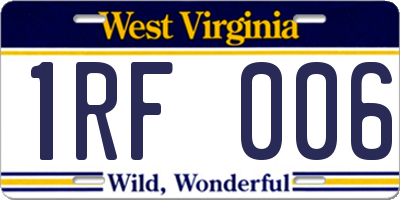 WV license plate 1RF006