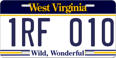 WV license plate 1RF010