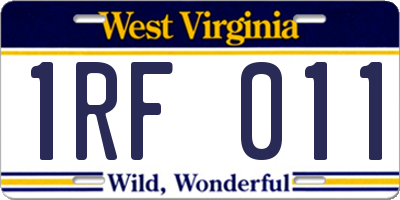 WV license plate 1RF011