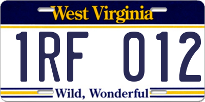 WV license plate 1RF012