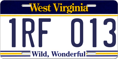WV license plate 1RF013